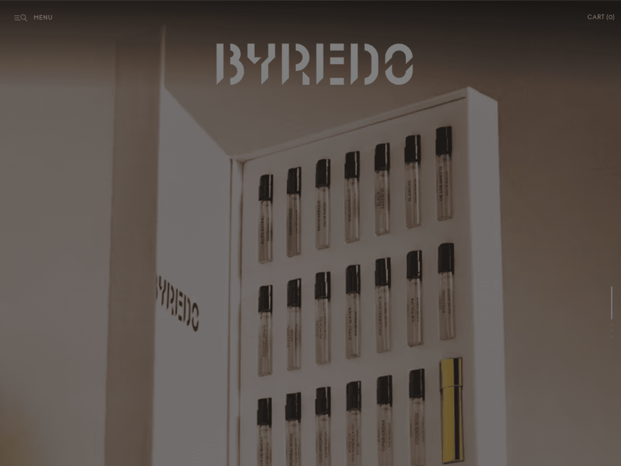 Byredo 웹사이트 데스크톱 화면 스크린샷 — 미니멀, 기업형 스타일