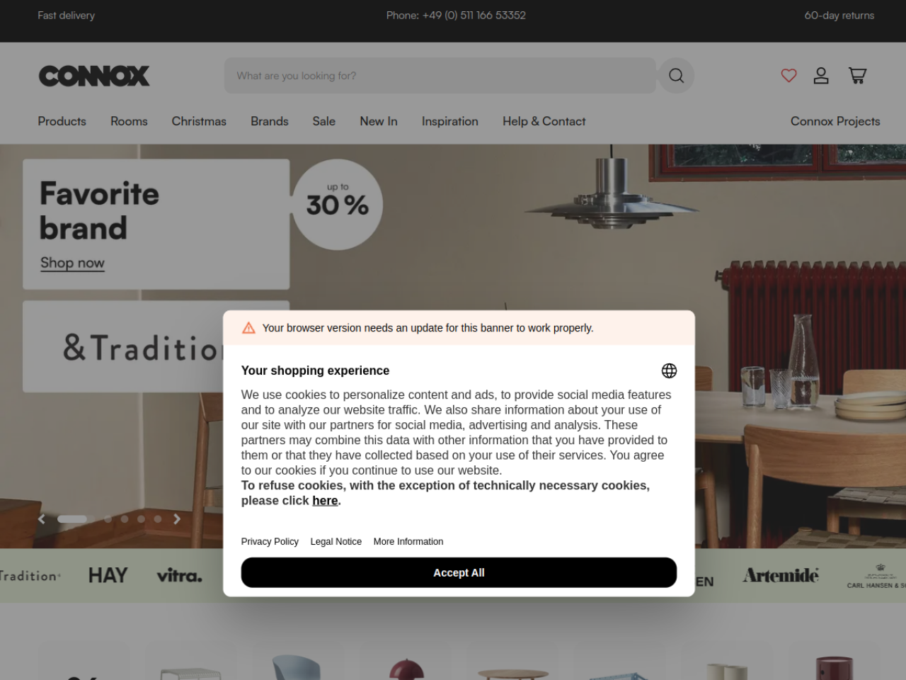Connox 웹사이트 데스크톱 화면 스크린샷 — 미니멀, 에디토리얼 스타일