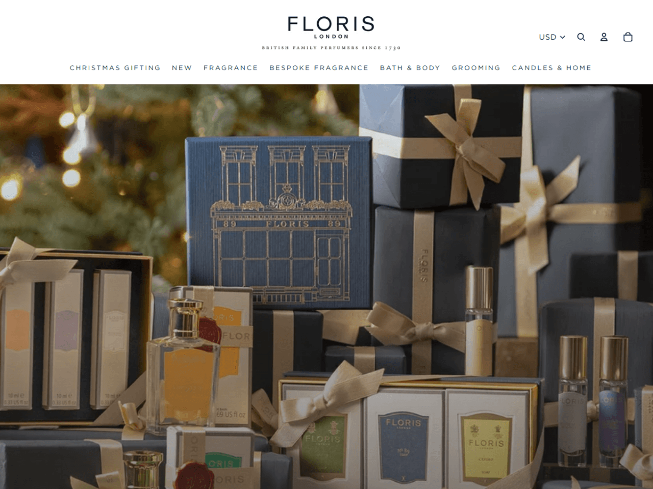 Floris London 웹사이트 데스크톱 화면 스크린샷 — 에디토리얼, 레트로 스타일