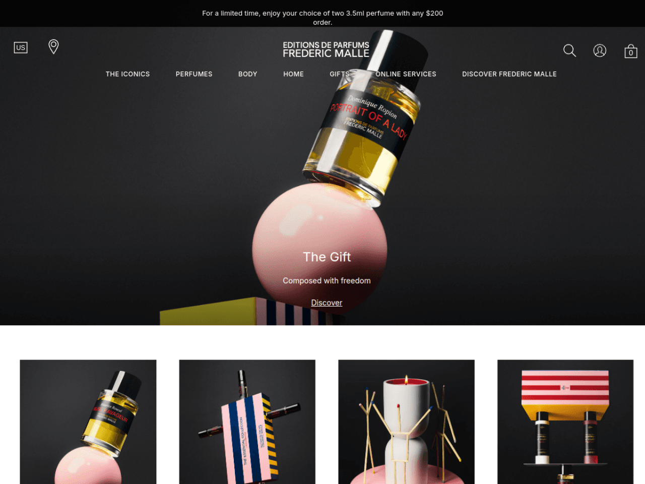 Frederic Malle 웹사이트 데스크톱 화면 스크린샷 — 에디토리얼, 컬러풀 스타일