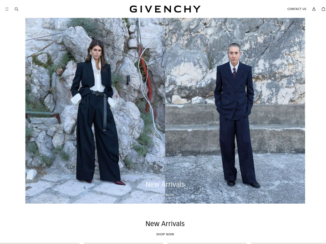 Givenchy 웹사이트 데스크톱 화면 스크린샷 — 다크 모드, 미니멀 스타일