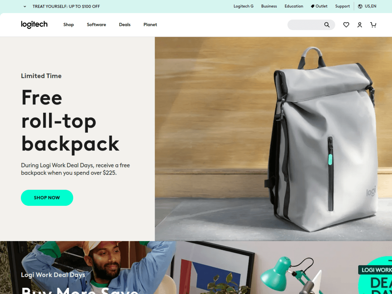 Logitech 웹사이트 데스크톱 화면 스크린샷 — 다크 모드, 실험적인 스타일