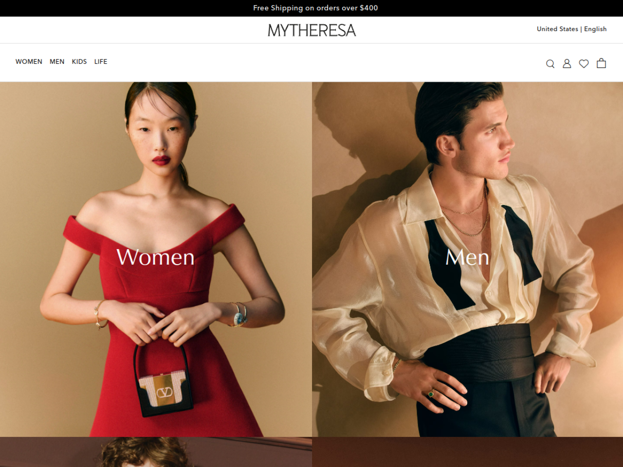 Mytheresa 웹사이트 데스크톱 화면 스크린샷 — 미니멀, 실험적인 스타일