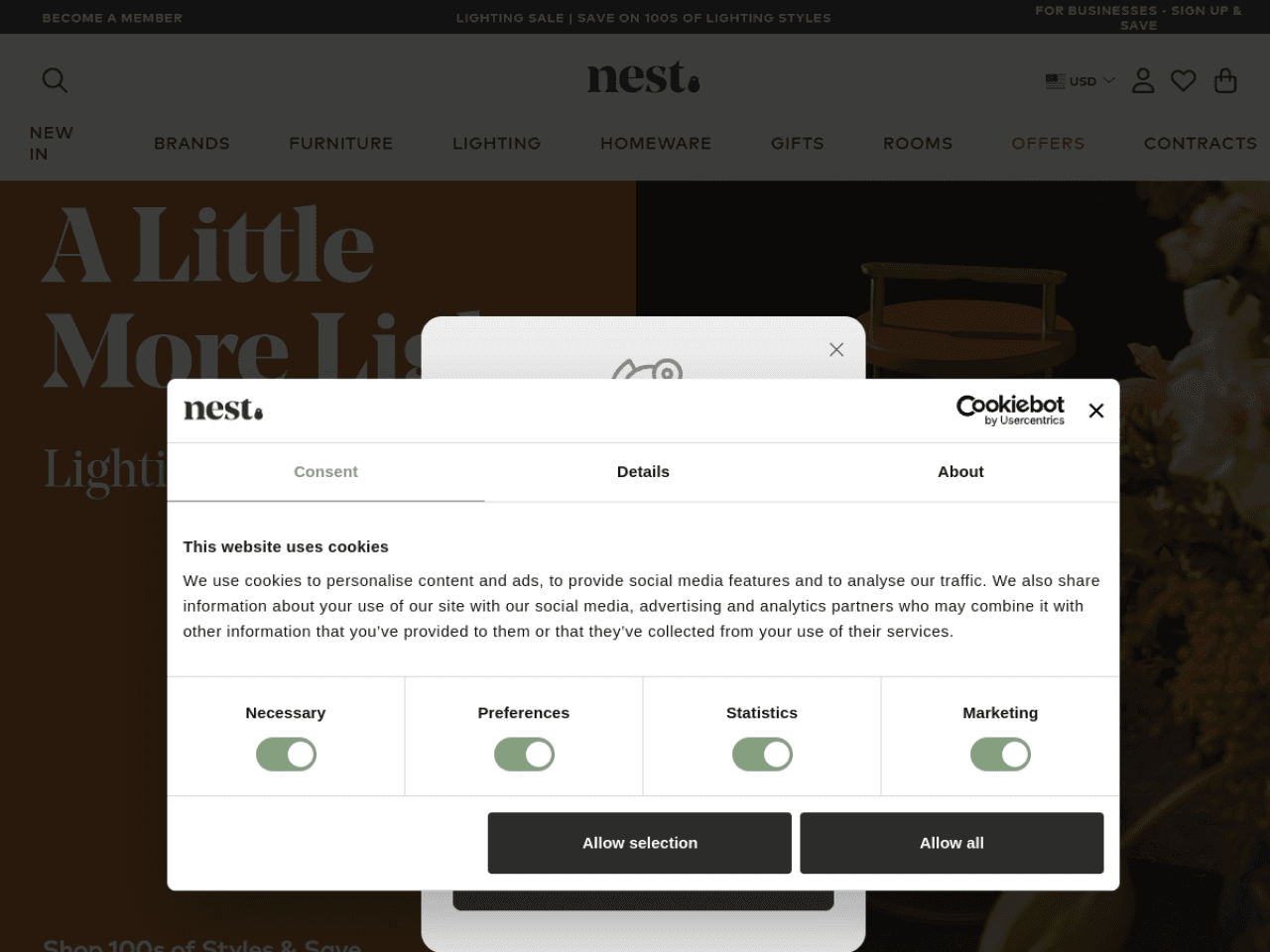 Nest.co.uk 웹사이트 데스크톱 화면 스크린샷 — 미니멀, 브루탈리즘 스타일