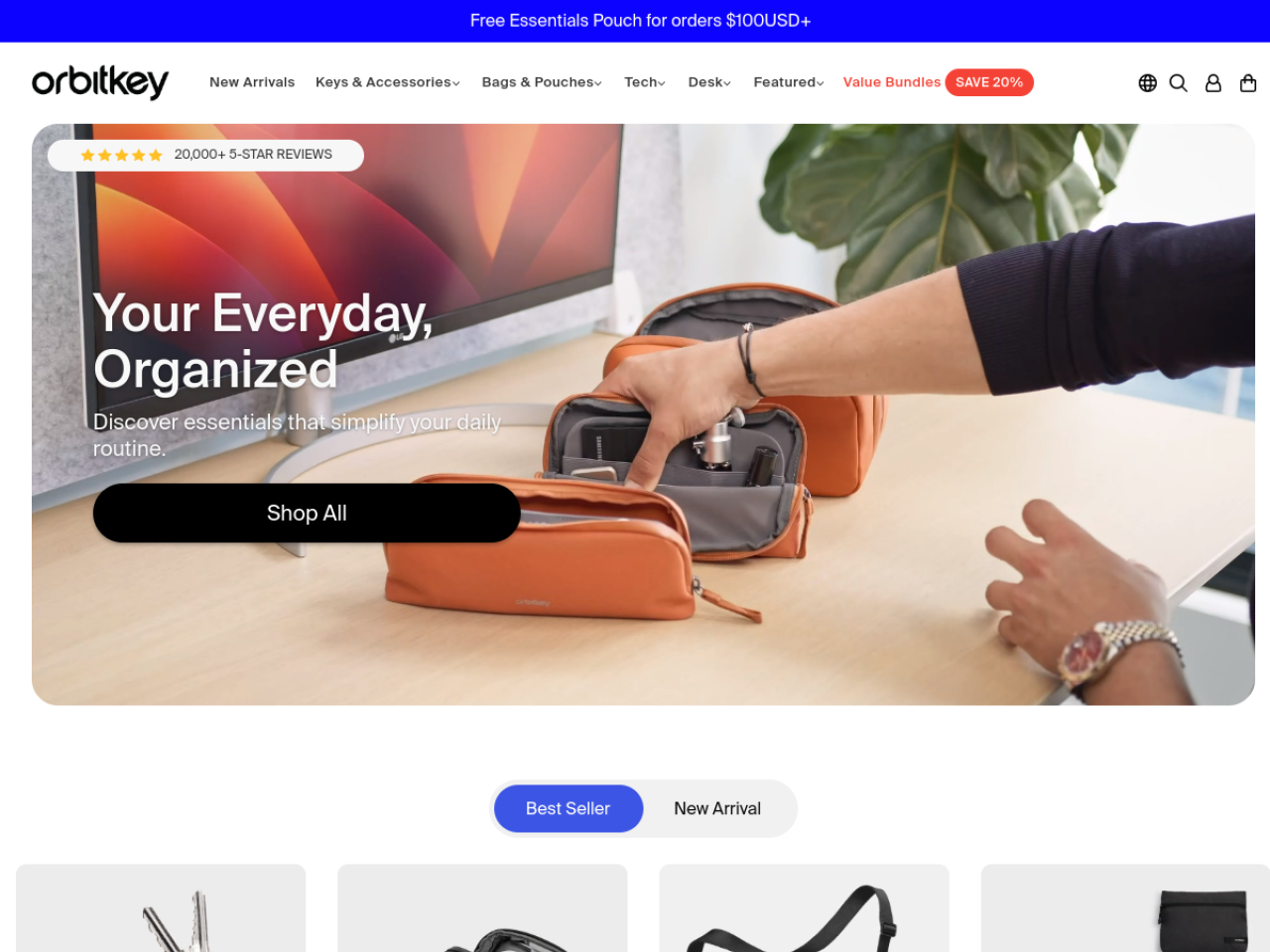 Orbitkey 웹사이트 데스크톱 화면 스크린샷 — 미니멀, 실험적인 스타일