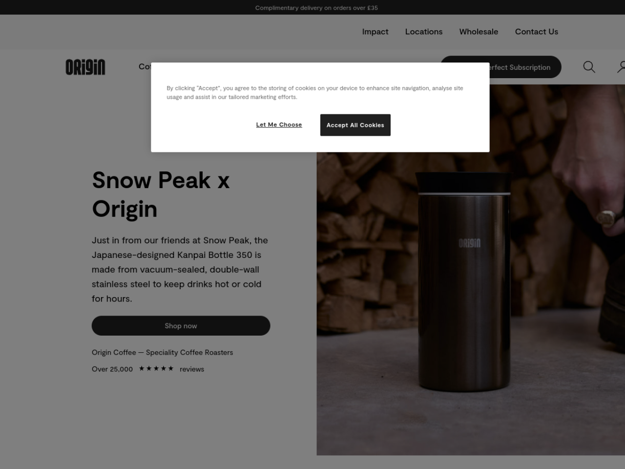 Origin Coffee 웹사이트 데스크톱 화면 스크린샷 — 미니멀, 타이포그래피 스타일