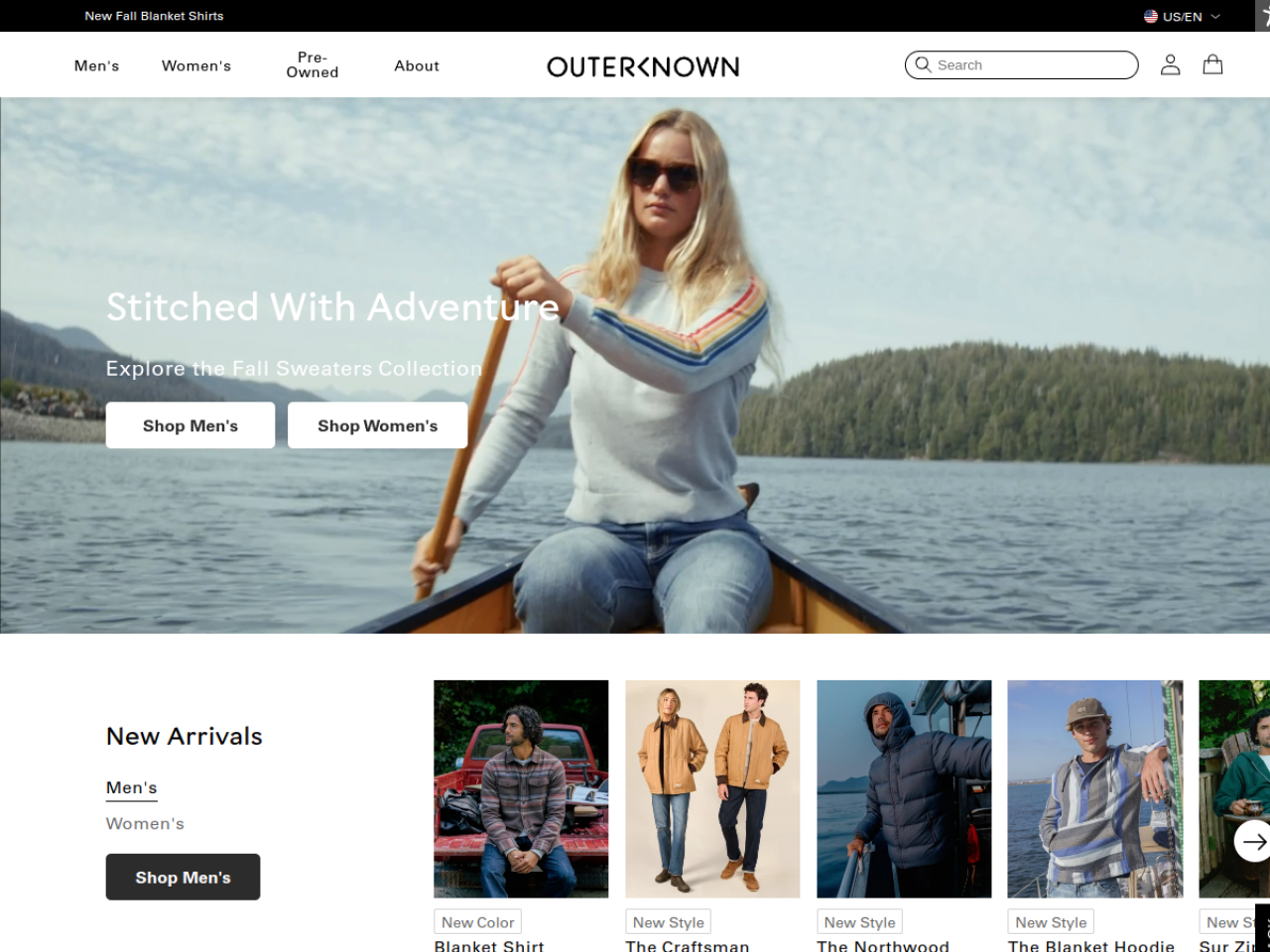 Outerknown 웹사이트 데스크톱 화면 스크린샷 — 컬러풀, 기업형 스타일