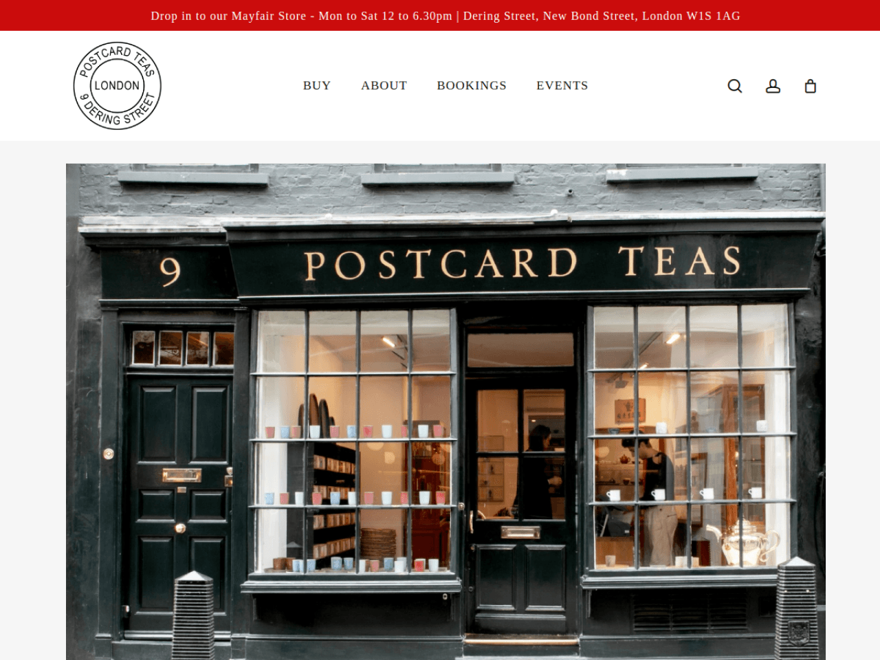 Postcard Teas 웹사이트 데스크톱 화면 스크린샷 — 미니멀, 타이포그래피 스타일