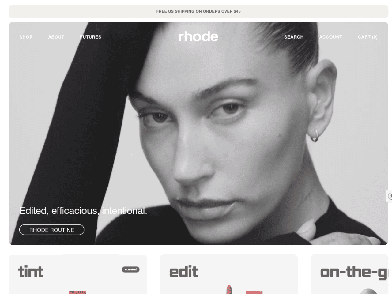 Rhode Skin 웹사이트 데스크톱 화면 스크린샷 — 플레이풀 스타일