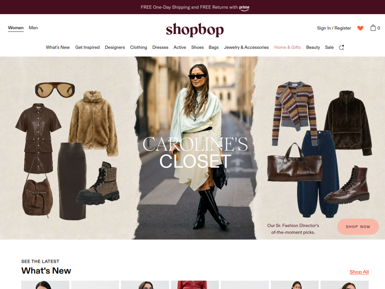 Shopbop 웹사이트 데스크톱 화면 스크린샷 — 에디토리얼, 컬러풀 스타일