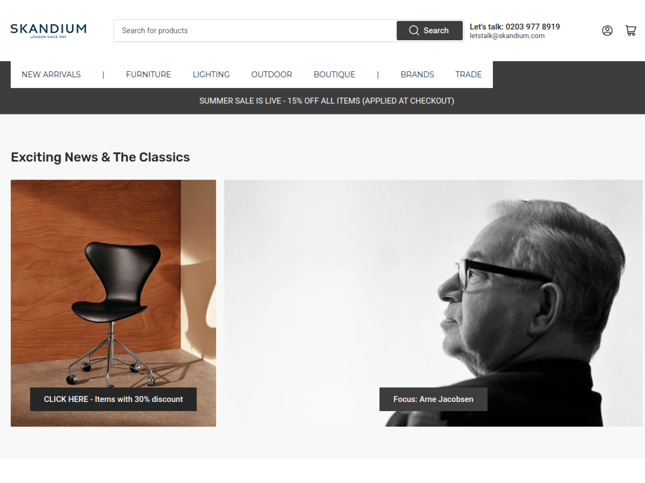 Skandium 웹사이트 데스크톱 화면 스크린샷 — 미니멀 스타일
