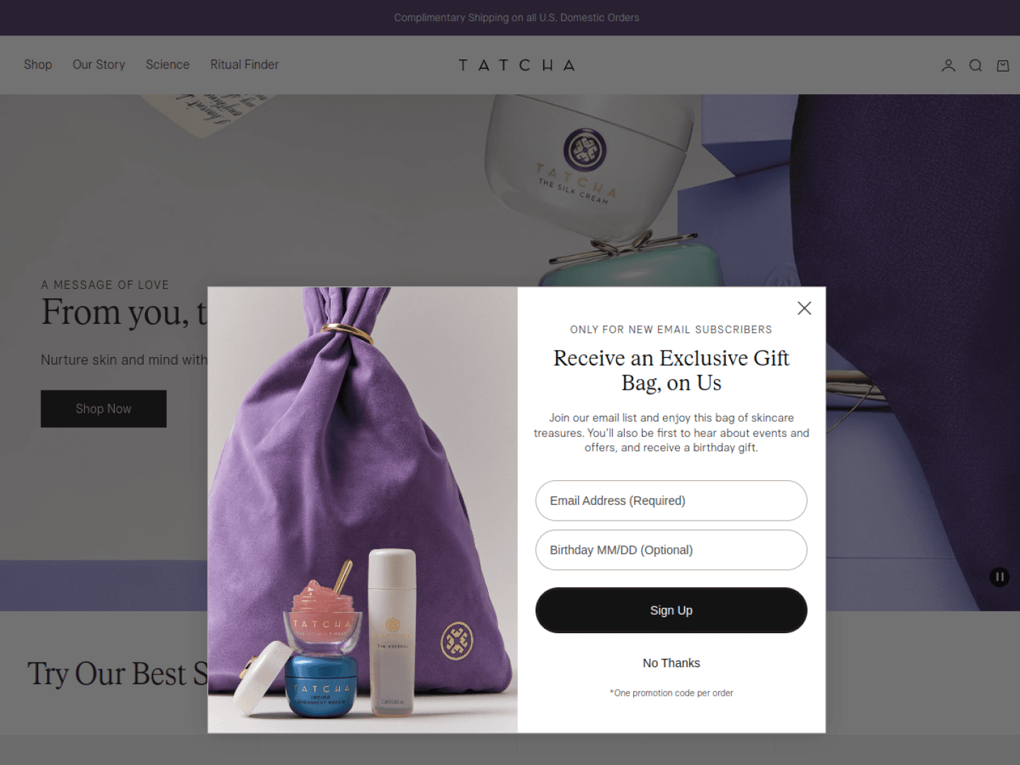 Tatcha 웹사이트 데스크톱 화면 스크린샷 — 에디토리얼 스타일