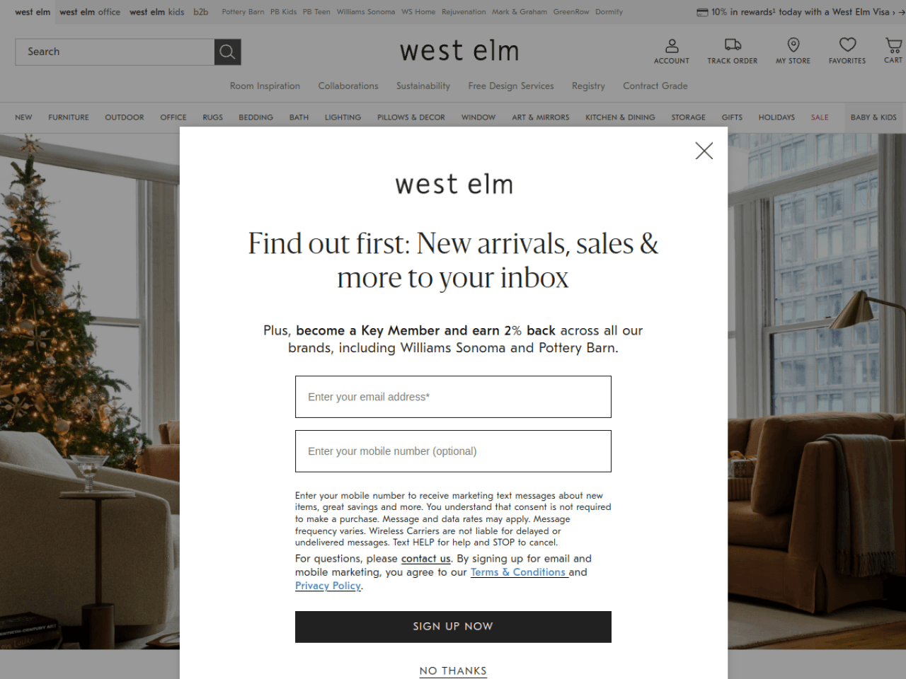 West Elm 웹사이트 데스크톱 화면 스크린샷 — 에디토리얼, 미니멀 스타일