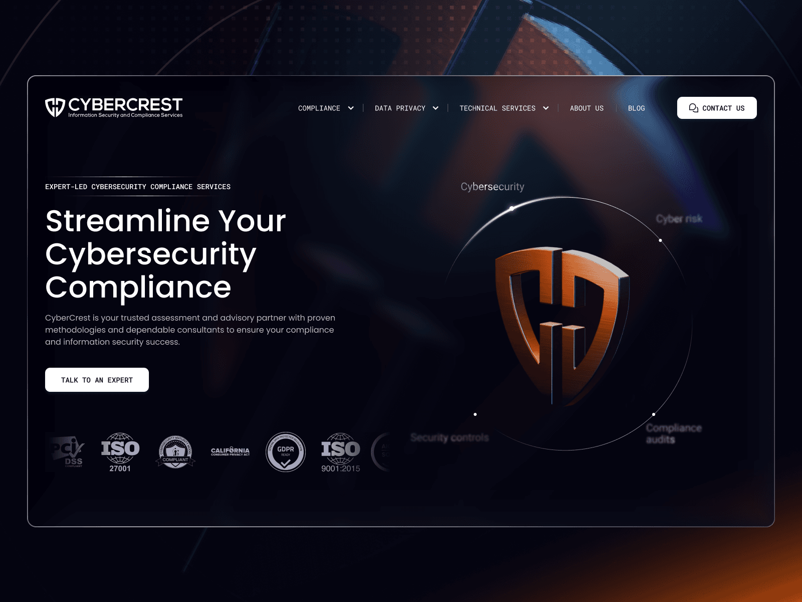 Cybersecurity Compliance Services - CyberCrest 데스크톱 화면