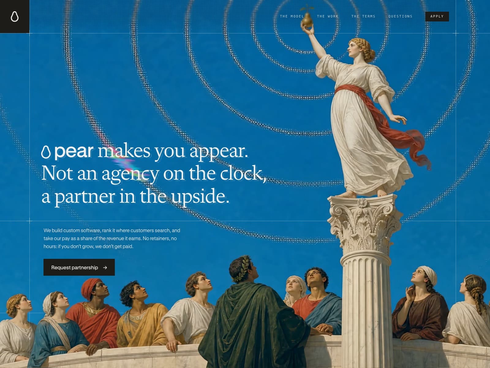Pear — not an agency on the clock, a partner in the upside 데스크톱 화면