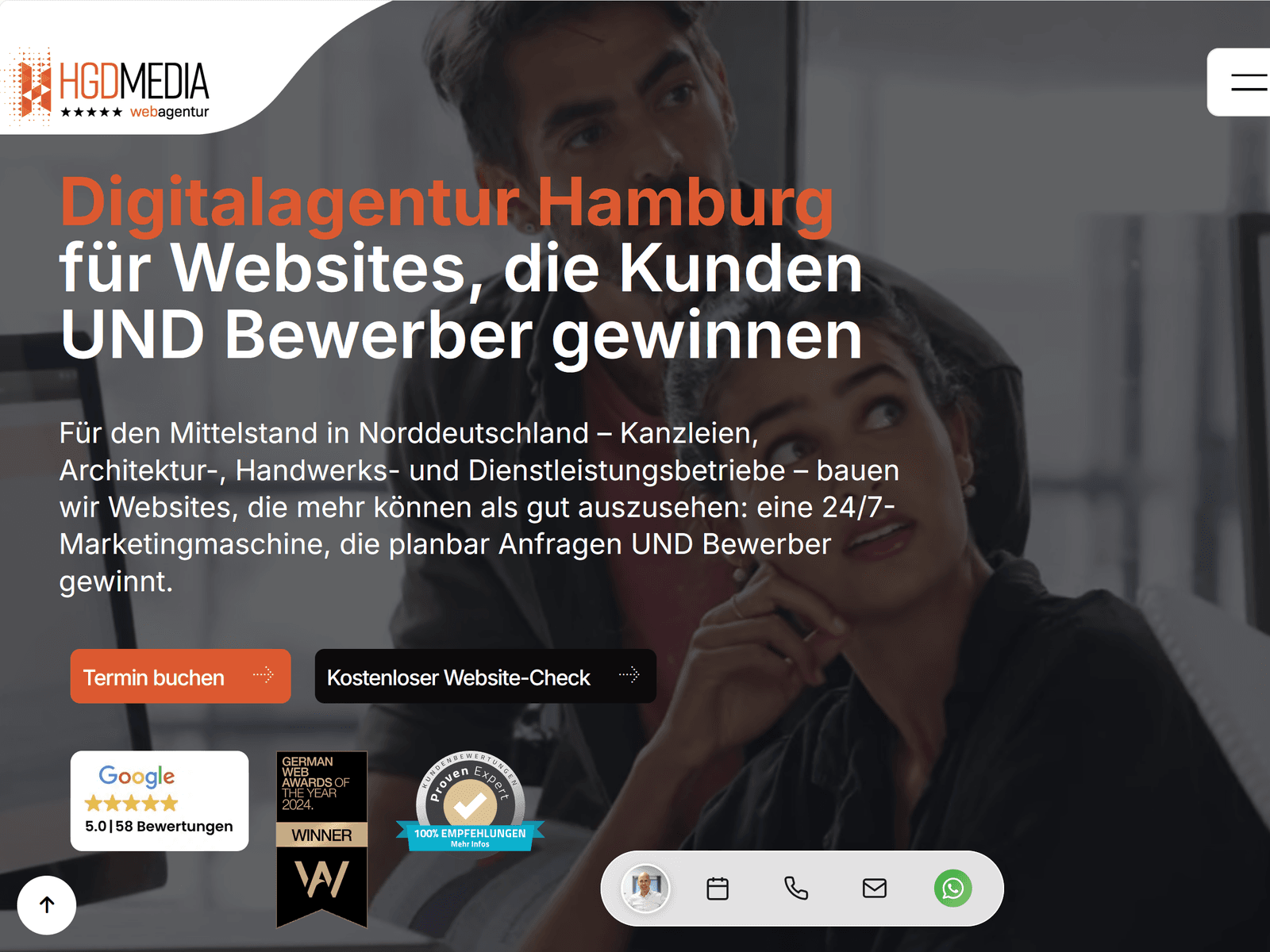 Digitalagentur Hamburg für Kunden & Bewerber | HGD Media 데스크톱 화면